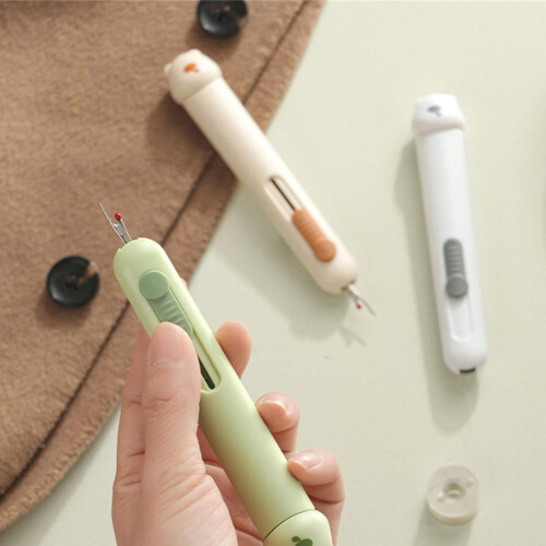 2 in 1 Needle Threader and Seam Ripper Retractable Quick Threading Tool for Hand Sewing Needlework Green 2
