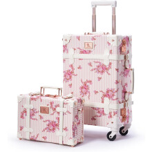 Vintage Pink Floral Luggage Set 2 Piece, Retro Suitcase with 360 Spinner Wheels and Dual Lock Security