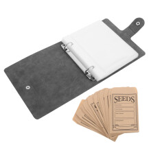 Plant Album Organizer Kit with Clear Sleeves, Durable PU Leather Seed Storage Binder for Gardeners, Black