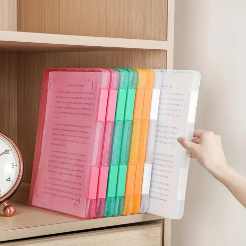 A4 Document Storage Box Waterproof File Organizer Transparent Multilayer Design Orange for Office 1
