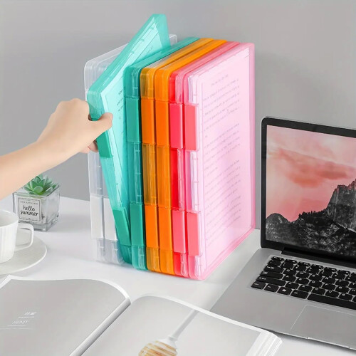 A4 Document Storage Box Waterproof File Organizer Transparent Multilayer Design Orange for Office 2