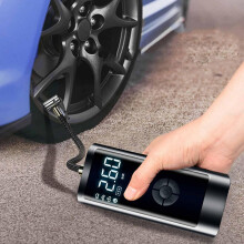 Compresseur portable pour pneus, gonfleur électrique sans fil 120 psi pour pneus de voiture et de vélo, 12 V, avec manomètre numérique et LED.