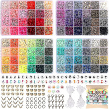 9600pcs Clay Beads For Jewelry Making Kit, 96 Colors Spacer Heishi Beads Flat Round Polymer Clay Beads With Letter Beads Smiley Beads And Elastic Stri