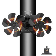 Nástenný krbový ventilátor s dvojitou hlavicou, 6 dvojitých hlavíc, výkon 12 lopatiek