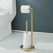 Free Standing Toilet Paper Holder - Toilet Roll Holder Stand with Storage - Dispenser Toilet Paper Holder with Reserve - Brushed Gold - Stainless Stee