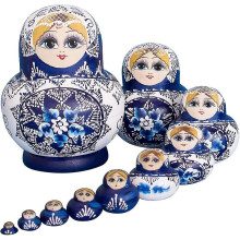 Marca de muñecas rusas Matryoshka, 10 piezas, serie de muñecas rusas Matryoshka, 10 piezas de madera pintada, hechas a mano, regalos, juguetes.