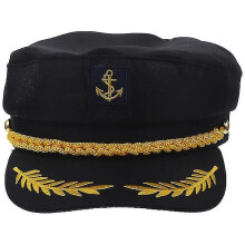 Chapeau de capitaine de marine brodé, style Manian, pour adulte (noir), 1 pièce