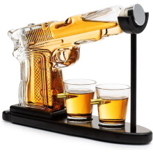 Gifts For Men Dad Whiskey Decanter Set 9 Oz With Two 2 Oz Glasses, Pistol Gun Unique Birthday Gift Ideas Daughter Son, Home Bar Gifts, Drinking Access