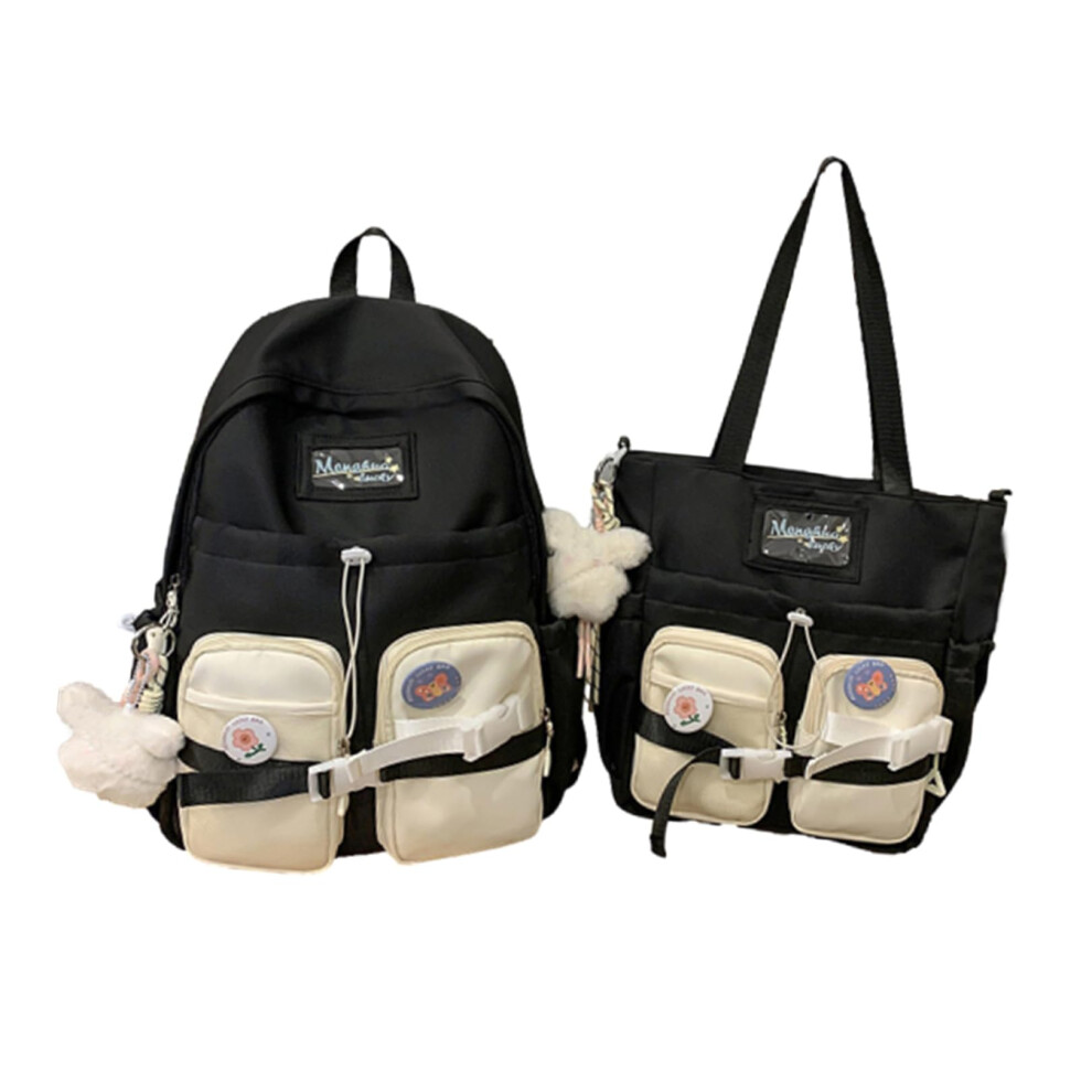 Waterproof Laptop Backpack Set With Lunch Bag And Crossbody Shoulder Bag, Durable Nylon For Work And School Black 9073542811688