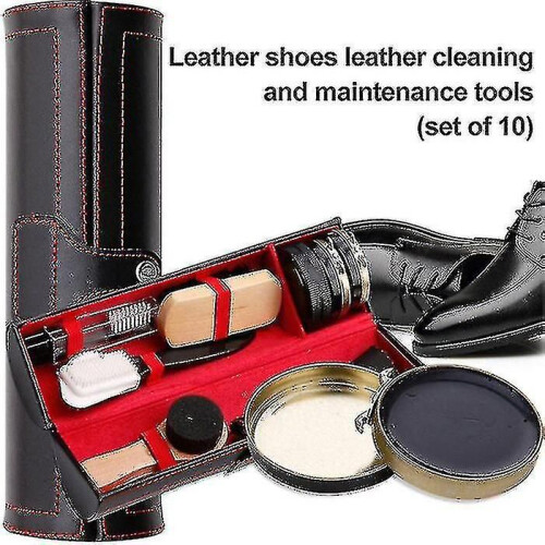 10-teiliges Schuhputzset, tragbar mit Lederetui 1