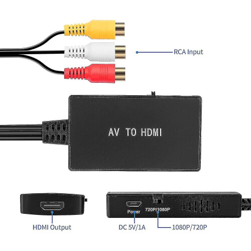 Μετατροπέας RCA σε HDMI, Προσαρμογέας Composite σε HDMI που υποστηρίζει 1080p Pal/ntsc A 2