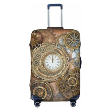 Retro Steampunk Clocks and Gears Luggage Cover, Washable Elastic Suitcase Protector for Small Travel