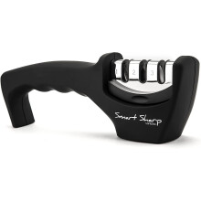 Smart Sharp 3 Stage Sharpener - For Kitchen Knives - Professional Result/ergonomic Design - Ceramic Stone/tungsten Carbide/diamond - Black/chrome Fini