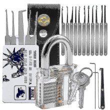 Conjunto de 20 peças para abrir fechaduras, com cadeado transparente para treino, kit para iniciantes.
