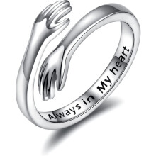 925 Sterling Silver Hug Rings For Women I Love You Forever Hug Ring Adjustable Band Jewelry Gift For Teen Girls Couples Hugging Hand Rings Silver Plat