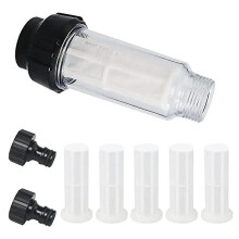 Mangueira de jardim com filtro de água, 3/4 de polegada - Conjunto de filtro de água com 5 filtros internos + 2 conexões rápidas.