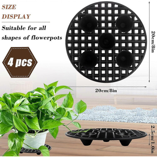 Ensemble de 4 supports pour pots de fleurs ronds noirs, robustes et faciles à monter. 1