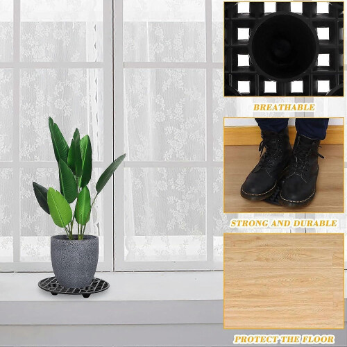 Ensemble de 4 supports pour pots de fleurs ronds noirs, robustes et faciles à monter. 2