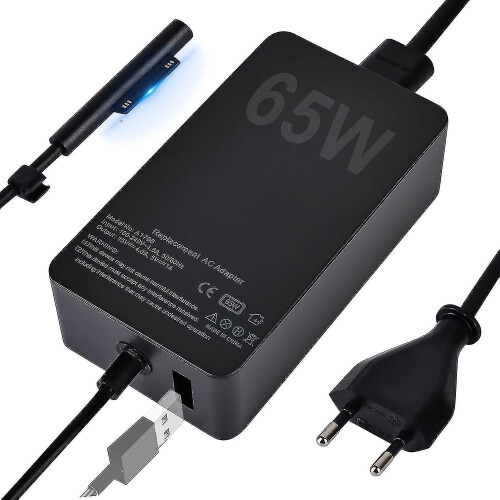 Carregador Surface Pro, 65 W 15 V 4 A, compatível com Microsoft Surface Laptop 4/3/2/1, Surface Book 1/2, Surface Pro 3/4/5/6/7/8/9/x e Surface Go.