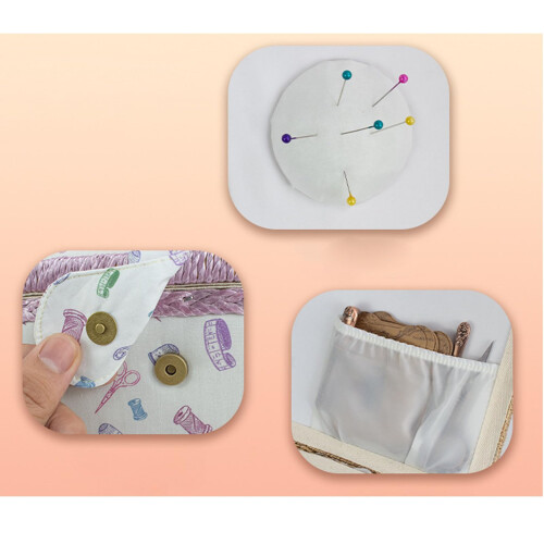 Fabric Sewing Basket with Removable Organizer Tray, Large Capacity Storage Box with Handle for Threads and Scissors 2