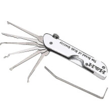 Opvouwbare lockpickset van roestvrij staal, 7-in-1, inclusief sleutel, compacte trainingsset (zilver) - Snngv