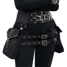 Goth Waist Bag PU Leather Fanny Pack for Women with Multi‑Pocket Design and Adjustable Strap