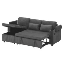 3 in 1 Convertible Corduroy Sofa Bed with Storage Chaise