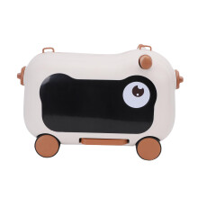 Kids Ride On Luggage with Scooter and Seat, Spacious Travel Suitcase for Children Family Trips Brown