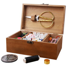 Compact Travel Sewing Kit with Vintage Wooden Case, Organized Supplies for Quick Clothing Repairs