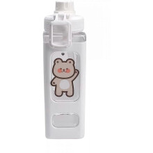700ml Kawaii Bear Water Bottle with Straw Plastic Portable Square Drinking Bottle Large Water Bottle (With Sticker)