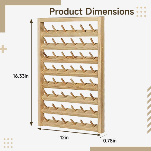 Wall Mounted Thread Organizer 48 Spool Wooden Embroidery Thread Rack with Metal Hooks 1