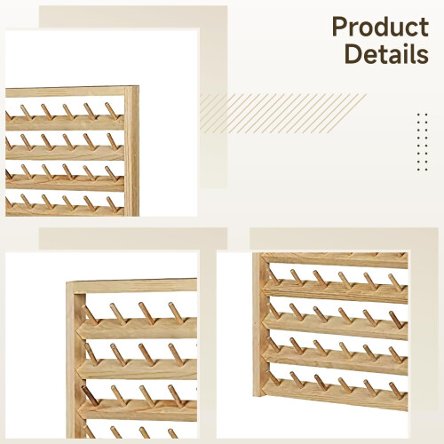 Wall Mounted Wooden Thread Spool Holder Rack, 48Spool Organizer with Durable Metal Hooks for Sewing Storage 2