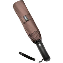 Travel Umbrella with 10 Rib Windproof Reinforced Canopy, Auto Open Close Compact Design for Men and Women Brown Small