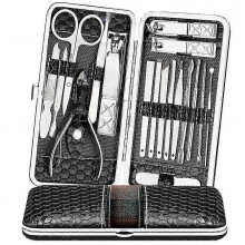 (Black) 18pcs Nail Clippers Set Stainless Travel Beauty Kit With Leather Case - Pjun