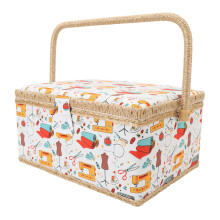 Large Capacity Sewing Basket with Detachable Organizer Tray, Vintage Fabric Sewing Storage Box for Home Use