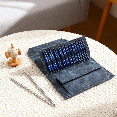 Travel Organizer Case Navy Blue Knitting Needle Storage Bag Foldable MultiTool Crochet Hook Holder 2