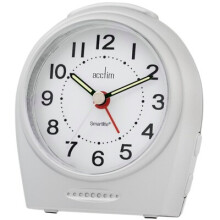 Acctim Astoria Analogue Alarm Clock Non Ticking Sweep Smartlite Quartz Silver