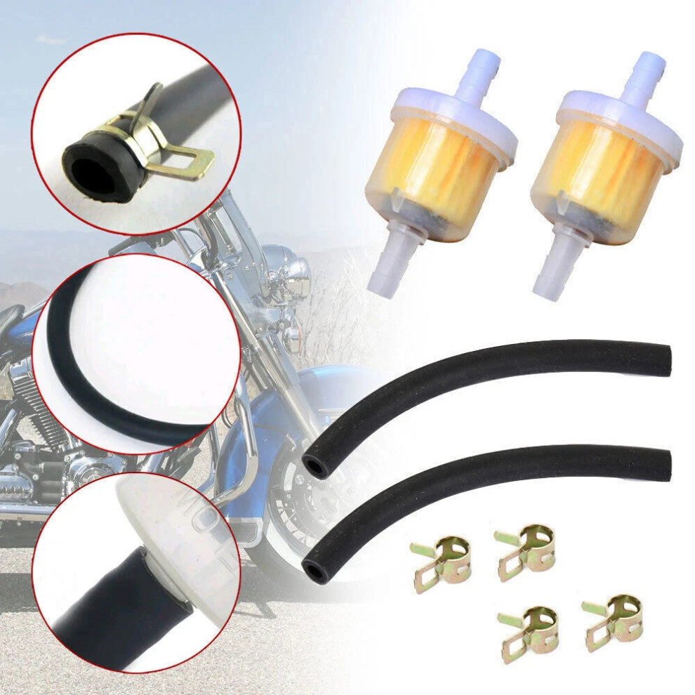 Motorcycle Fuel Petrol Inline Oil Filter Hose Pipe + Clips For Scooter Bike Atv 4069369465703