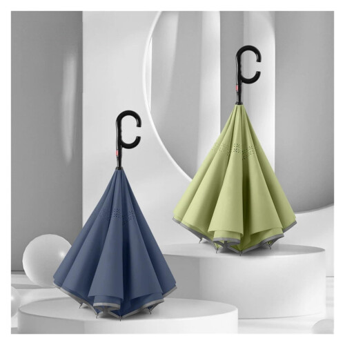 Large Inverted Umbrella Windproof Double Layer Reverse Design with Hands CShaped Handle White 1