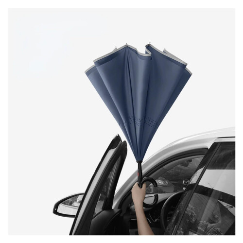Large Inverted Umbrella Windproof Double Layer Reverse Design with Hands CShaped Handle White 2