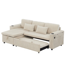 L Shaped Sleeper Sofa Couches with Armrest Storage