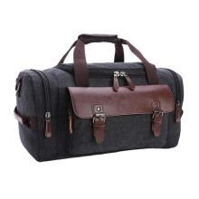 Black Canvas Travel Duffle Bag for Men, Large Capacity Water Resistant Weekend Shoulder Bag