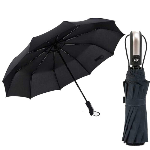 Windproof Automatic Folding Umbrella with Reinforced Frame, Water‑Resistant Black Canopy, 1 Pc
