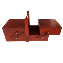 Large Wooden Sewing Box Organizer with MultiCompartment Storage for Threads Buttons Jewelry Cards Red