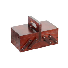 Wooden Expandable Sewing Box with Handle, Tiered Design for Sewing Supplies and Embroidery Kits