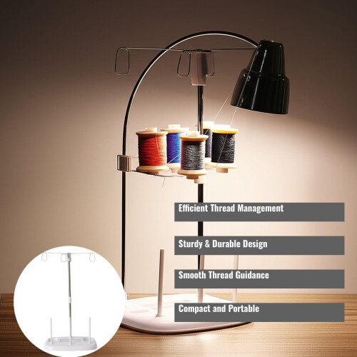 Thread Stand with 3 Spool Holder for Overlock Machine, Compact Sewing Thread Organizer in White 1