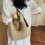 Modische, freundliche Strohhandtasche, geräumiges Design,-Khaki 5
