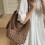 Modische, freundliche Strohhandtasche, geräumiges Design,-Khaki 6