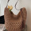 Modische, freundliche Strohhandtasche, geräumiges Design,-Khaki 7
