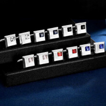 Rhinestone-encrusted square French metal cufflinks for men's business shirts, source alloy